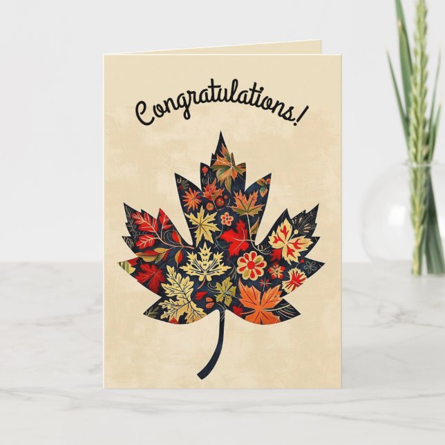Editable Folk Art Maple Leaf Karte (Vorderseite)