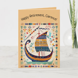 Editable Folk Art Sailing Ship Card Karte