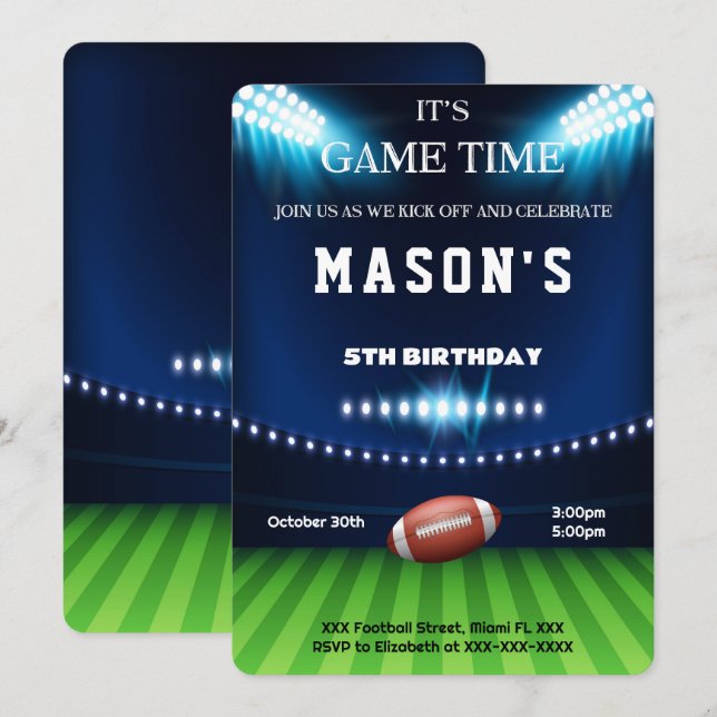 Editable Football Birthday Einladung (Vorne/Hinten)