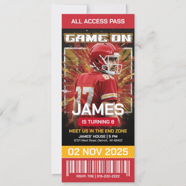 Editable Football Ticket Birthday Invitation  Einladung (Vorderseite)