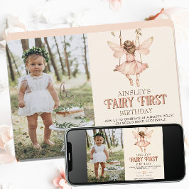 Editable Foto Blush Pink Fairy Erster Geburtstag Einladung