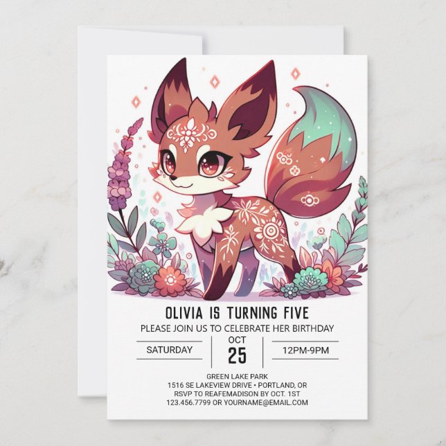 Editable Fox Digital Geburtstag Einladung (Vorderseite)