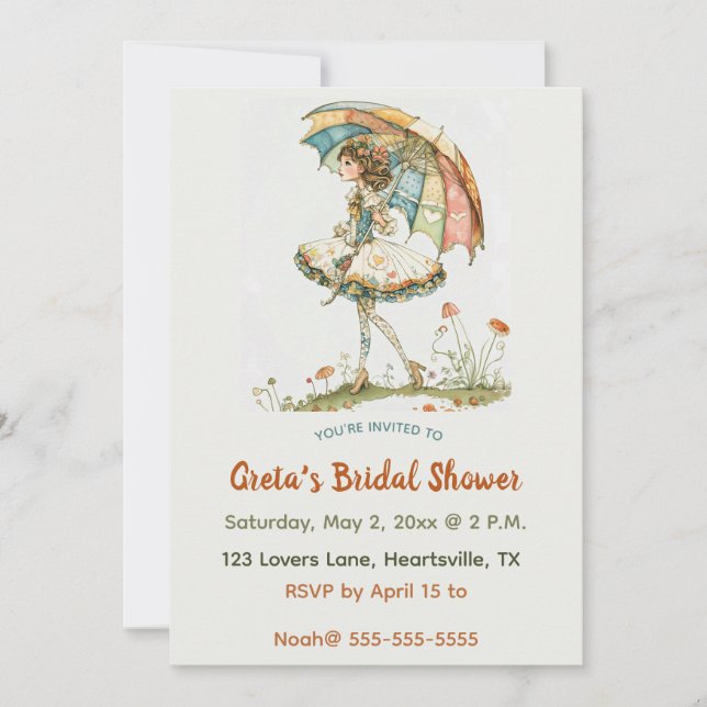 Editable Frauen mit Schirm-Brautparty Einladung (Vorderseite)