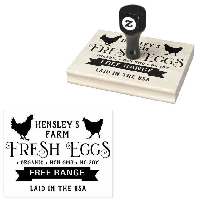Editable Fresh Eggs Karton Briefmarke Hühner Banne Gummistempel (Stempel)