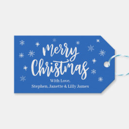 EDITABLE Frohe Weihnachten Blau & Weiß Geschenkste Geschenkanhänger
