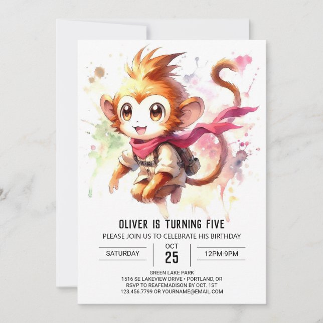 Editable Fun Monkey Birthday Einladung (Vorderseite)