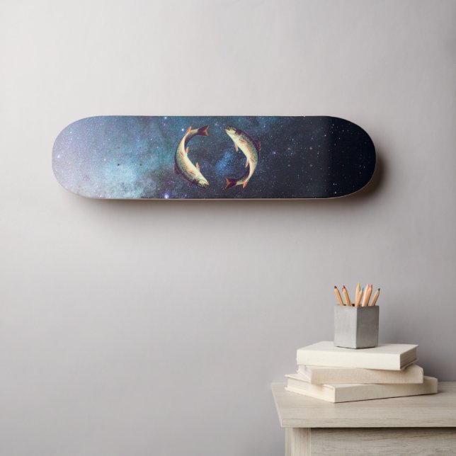 Editable Funny Fish in Galaxy Skateboard (Wandkunst (Horz))