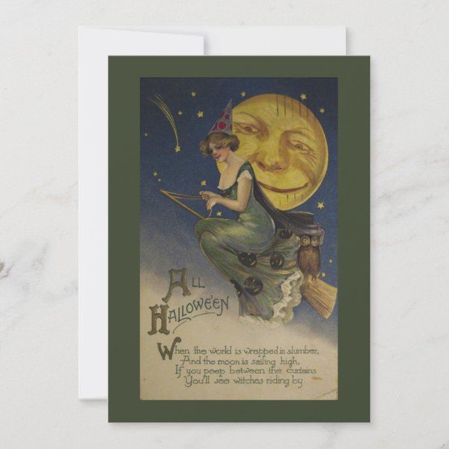 Editable Funny Vintag Halloween Feiertagskarte (Vorderseite)