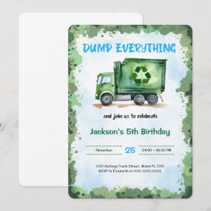 Editable Garbage Truck Birthday Party Einladung