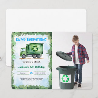 Editable Garbage Truck Birthday Party Foto Einladung