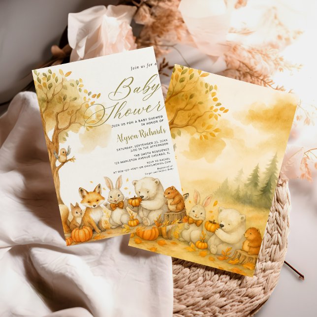 Editable Gender Neutral Fall Woodland Baby Shower Einladung (Von Creator hochgeladen)