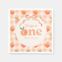 Editable Gingham Peach Party Napkins Serviette