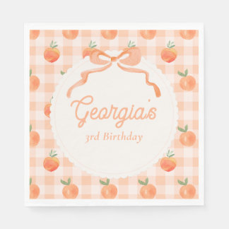 Editable Gingham Peach Party Napkins Serviette