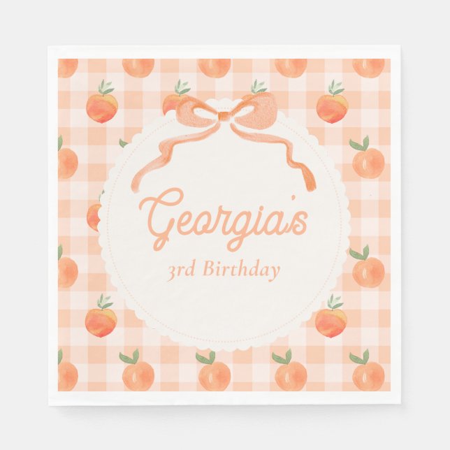 Editable Gingham Peach Party Napkins Serviette (Vorderseite)