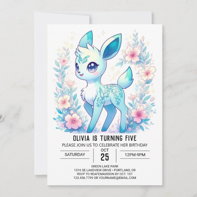 Editable Girl Deer Digital Geburtstag Einladung (Vorderseite)