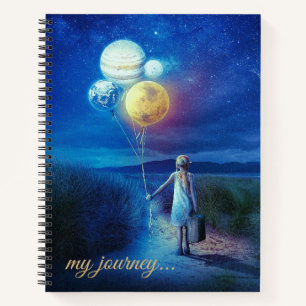 Editable Girl mit Planet Balloons meine Reise Notizbuch