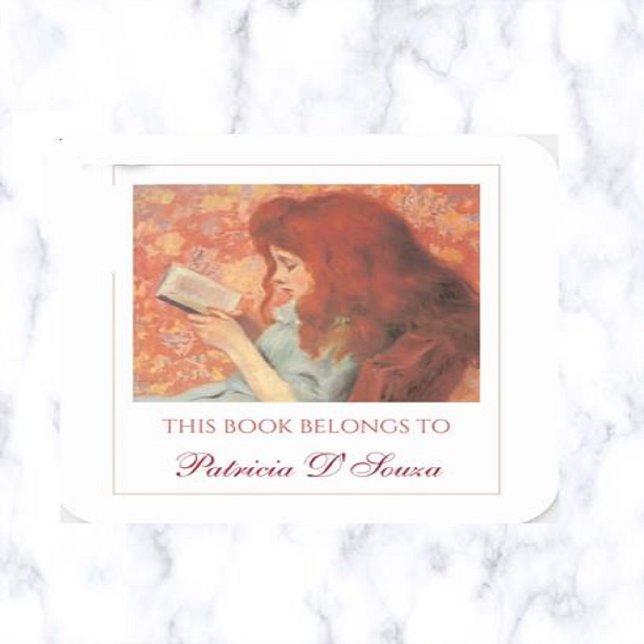 Editable Girl Reading Buchzeichen Quadratischer Aufkleber (Von Creator hochgeladen)