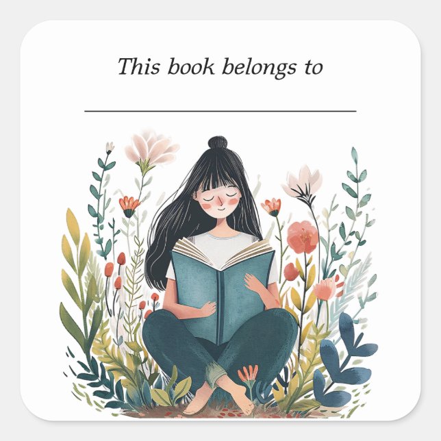 Editable Girl Reading Buchzeichen Sticker (Vorderseite)
