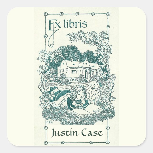 Editable Girl Reading vor dem Buchzeichen Quadratischer Aufkleber (Vorderseite)