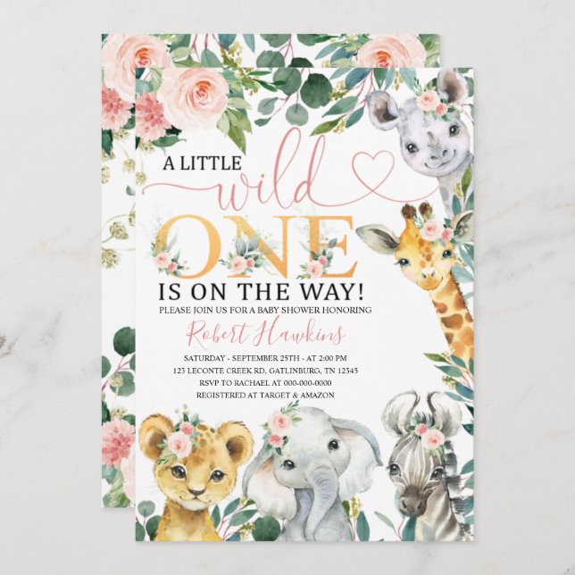 Editable Girl Safari Kinderdusche Einladung (Vorne/Hinten)