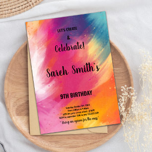 Editable Girls Art Party Card mit Colorschlauch Einladung