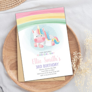 Editable Girls Fantasy Party Card mit Regenbogen Einladung