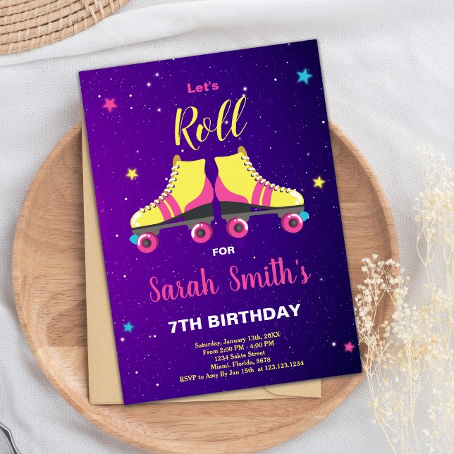 Editable Girls Skate Party Einladung (Pink Roller birthday invitations)