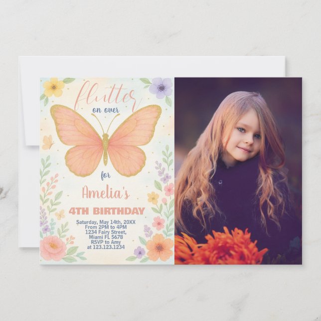 Editable Glitzer Butterfly Geburtstag Einladung (Vorderseite)