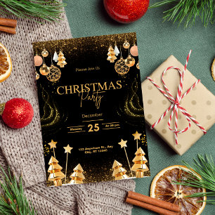 Editable Gold Christmas Party Holiday Einladung