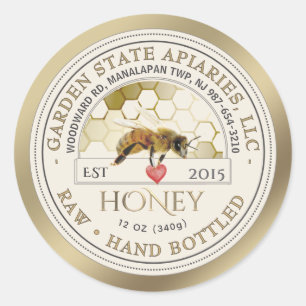 Editable Gold Honey Label Honeycomb Bee Heart Runder Aufkleber