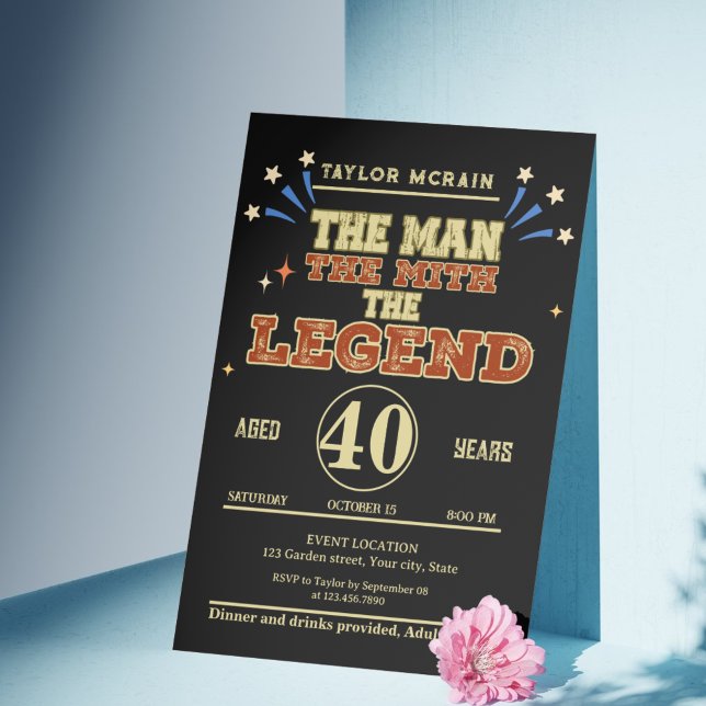 Editable Gold "Man, Myth, Legend, Birthday Invitat Einladung (The Man, The Myth, The Legend Birthday Invitation )