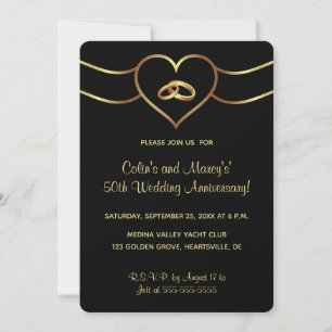 Editable Gold Wedding Rings and Heart Einladung