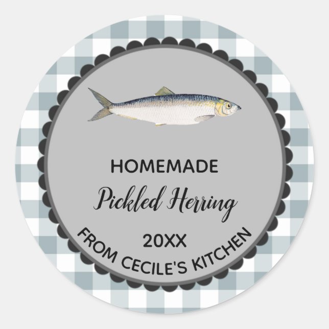 Editable Gray Gingham Hering Label Stickers! Runder Aufkleber (Vorderseite)