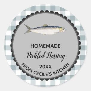 Editable Gray Gingham Hering Label Stickers! Runder Aufkleber