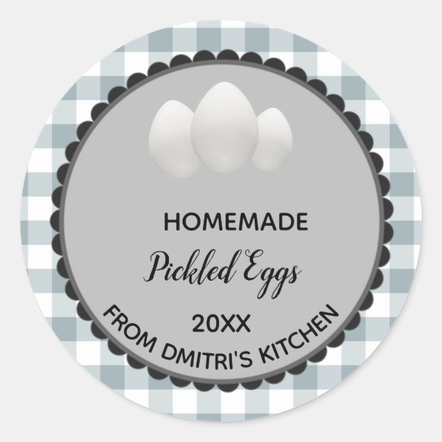 Editable Gray Gingham Pickled Eggs Label Stickers (Vorderseite)