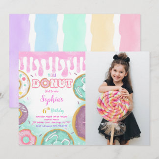 Editable Green Donut Birthday Party Foto Einladung