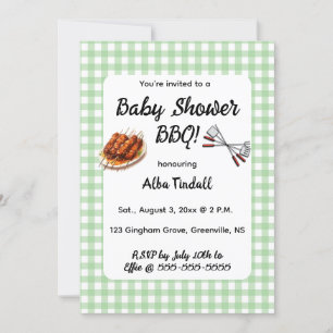 Editable Green Gingham GRILLEN Baby Shower Einladung