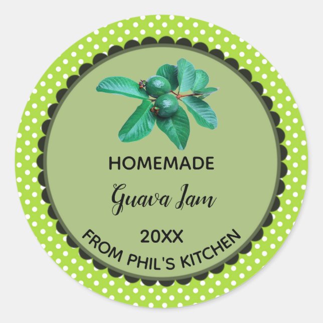 Editable Green Polka Dot Guava Label Stickers (Vorderseite)