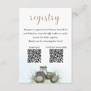EDITABLE Green Tractor Baby Showregister Begleitkarte