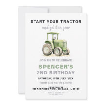 Editable Green Tractor Birthday Einladung