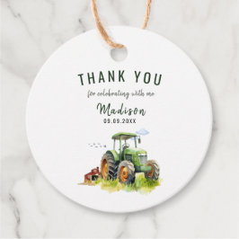 Editable Green Tractor Birthday Geschenkanhänger