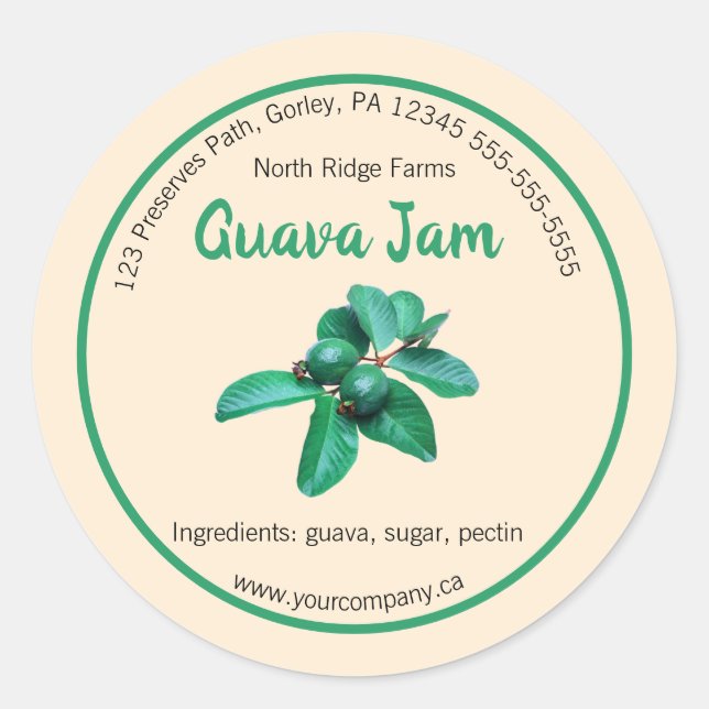Editable Guava Jam Label Runder Aufkleber (Vorderseite)