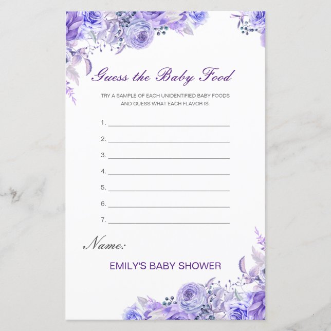 Editable Guess the Baby Food Baby Shower Game (Vorderseite)