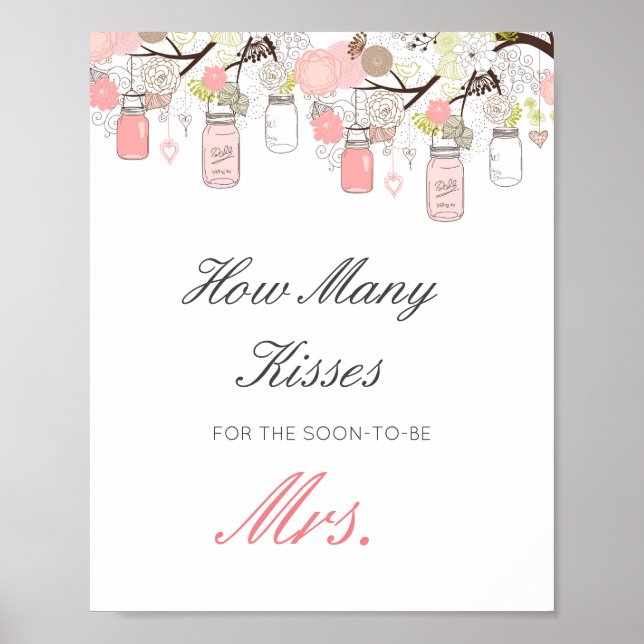 Editable Guess Wie viele Küsse für bald Mrs. Sign Poster (Vorne)