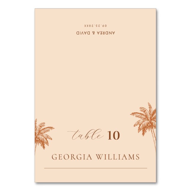 Editable Guest Name Palm Tree Wedding Platzkarte Tischnummer (Vorderseite)