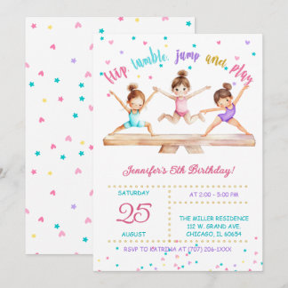 Editable Gymnastik Geburtstagsparty Girls Einladung