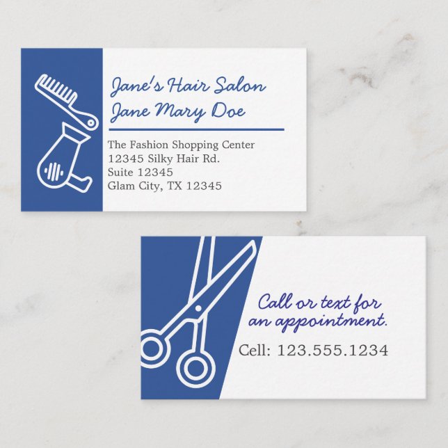 Editable Hair Salon Modern Stylish Business Card Visitenkarte (Vorne/Hinten)