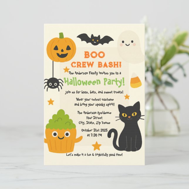 Editable Halloween - Little Monster Bash - Einladung (Stehend Vorderseite)