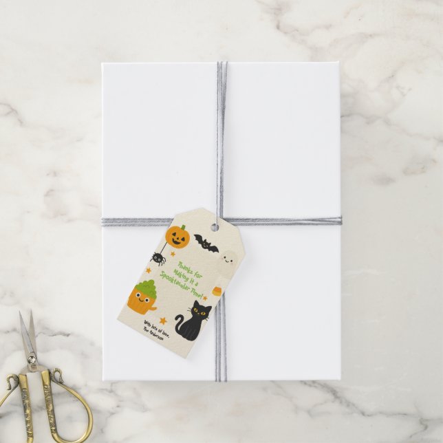 Editable Halloween - Little Monster Bash - Geschenkanhänger (Mit Garn)