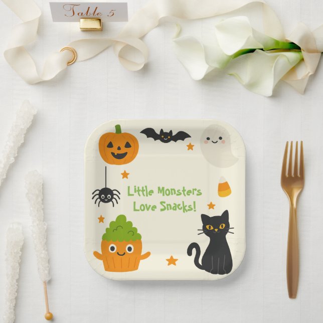 Editable Halloween - Little Monster Bash - Pappteller (Hochzeit)